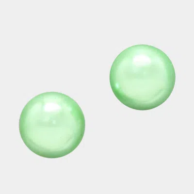 Fashnzfab Pearl Stud Earrings - Rhodium, Green