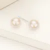 Fashnzfab Pearl Stud Earrings In Gold