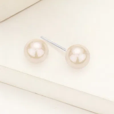 Fashnzfab Pearl Stud Earrings In Gold