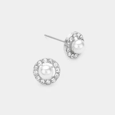 Fashnzfab Pearl Stud Earrings - White In Silver