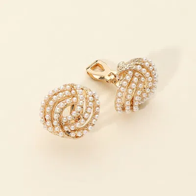 Fashnzfab Pearl Swirl Round Clip On Earrings In Gold