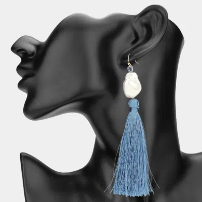 Fashnzfab Pearl Tassel Link Drop Statement Earrings In Black