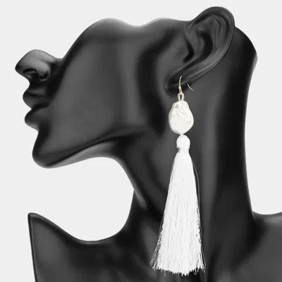 Fashnzfab Pearl Tassel Link Drop Statement Earrings In Gold