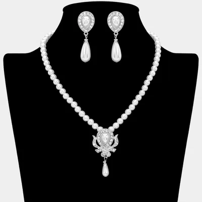 Fashnzfab Pearl Teardrop Dangle Pendant Necklace In Silver