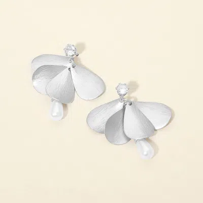 Fashnzfab Pearl Teardrop Textured Metal Layered Petal Drop Earrings In Black