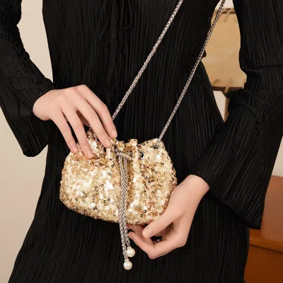 Fashnzfab Pearl Tip Chain Mini Sequin Crossbody Bag In Gold