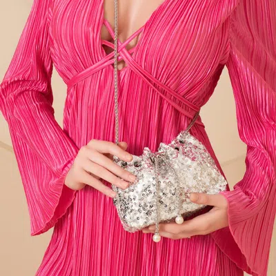 Fashnzfab Pearl Tip Chain Mini Sequin Crossbody Bag In Silver