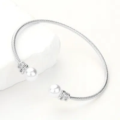 Fashnzfab Pearl Tip Cuff Bracelet In Metallic