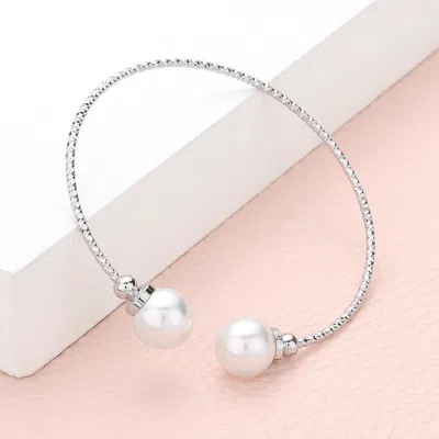 Fashnzfab Pearl Tip Cuff Bracelet In White
