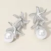 Fashnzfab Pearl Tip Double Metal Starfish Drop Earrings In Multi