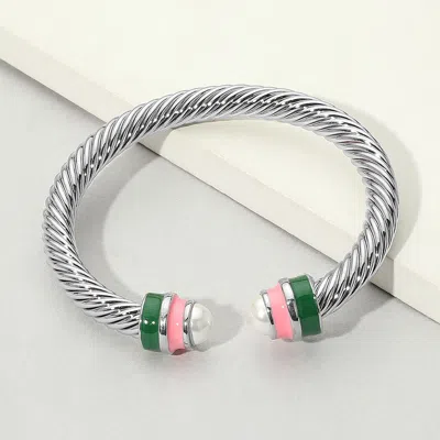 Fashnzfab Pearl Tip Enamel Cuff Bracelet In Metallic