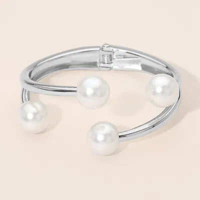 Fashnzfab Pearl Tip Hinged Bangle Bracelet In Metallic