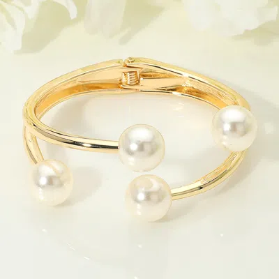 Fashnzfab Pearl Tip Hinged Bangle Bracelet In Pattern