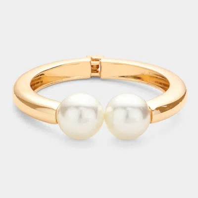 Fashnzfab Pearl Tip Hinged Bracelet Gold