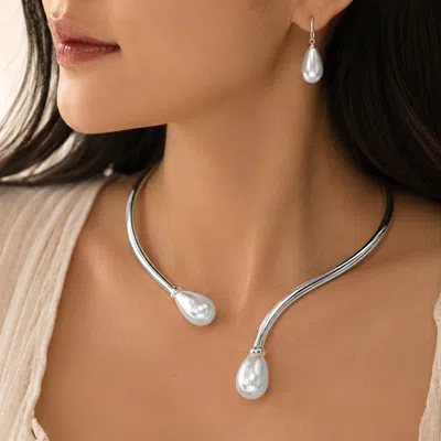 Fashnzfab Pearl Tip Hinged Coker Necklace In Multi