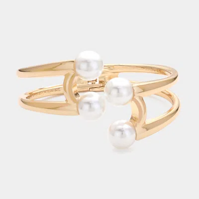 Fashnzfab Pearl Tip Hinged Cuff Bracelet Cream, Gold In Multi