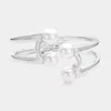 Fashnzfab Pearl Tip Hinged Cuff Bracelet Cream, Rhodium In Multi