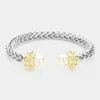 Fashnzfab Pearl Tip Metal Cuff Bracelet Cream In Metallic