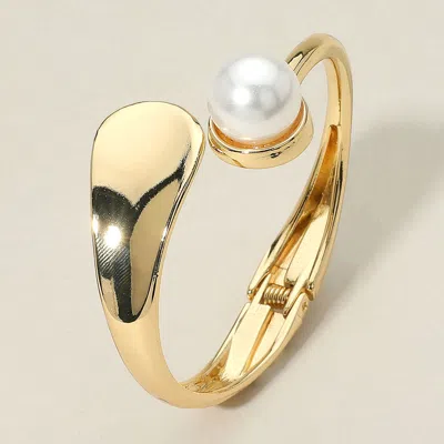 Fashnzfab Pearl Tip Sculptural Hinged Bangle Bracelet Cream, Gold In Multi