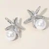 Fashnzfab Pearl Tip Textured Starfish Earrings In Multi