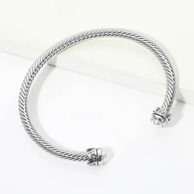 Fashnzfab Pearl Tip Twisted Cable Cuff Bracelet In Multi