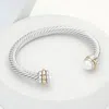 Fashnzfab Pearl Tip Twisted Rope Cuff Bracelet Cream, Rhodium In Multi