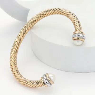 Fashnzfab Pearl Tip Twisted Rope Cuff Bracelet In Multi