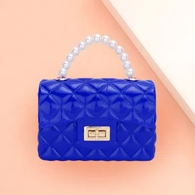 Fashnzfab Pearl Top Handle Jelly Small Flap Purse / Crossbody Bag In Blue