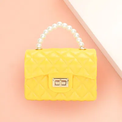 Fashnzfab Pearl Top Handle Jelly Small Flap Purse / Crossbody Bag In Yellow