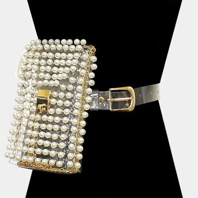 Fashnzfab Pearl Transparent Fanny Pack / Belt / Crossbody Bag In Silver