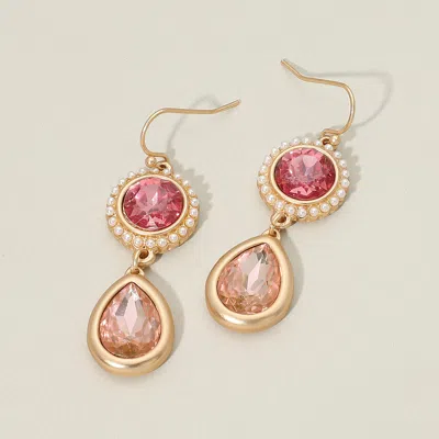 Fashnzfab Pearl Trim Round Stone Faceted Teardrop Cluster Link Drop Earrings In Pink
