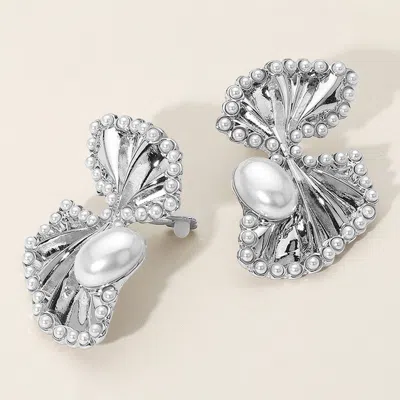 Fashnzfab Pearl Trimmed Fan Clip On Earrings In Silver