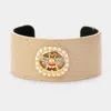 Fashnzfab Pearl Trimmed Rhinestone Honey Bee Accented Faux Leather Cuff Bracelet Cream, Gold, Neutral In Multi
