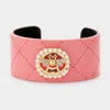 Fashnzfab Pearl Trimmed Rhinestone Honey Bee Accented Faux Leather Cuff Bracelet Cream, Gold, Pink In Multi