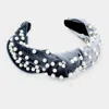 Fashnzfab Pearl Velvet Knotted Headband In Multi