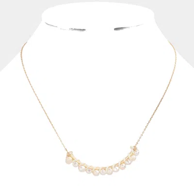 Fashnzfab Pearl Wrapped Curved Metal Necklace In Orange