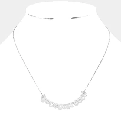 Fashnzfab Pearl Wrapped Curved Metal Necklace In Silver