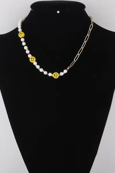 Fashnzfab Pearled Smiley Face N Chain Necklace In Multi