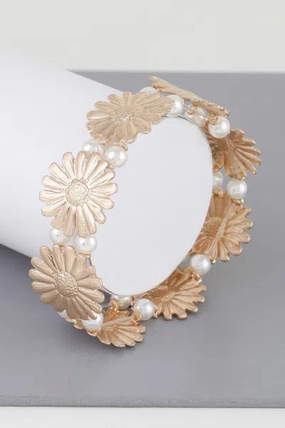 Fashnzfab Pearled Sunflower Bracelet In Gold