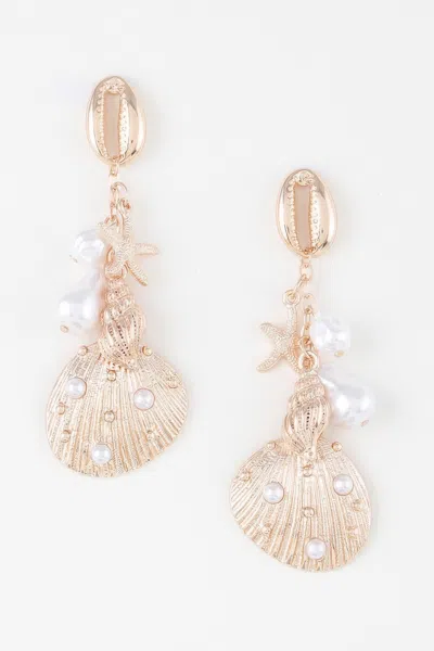 Fashnzfab Pearled Under The Sea Drop Earrings In Gold