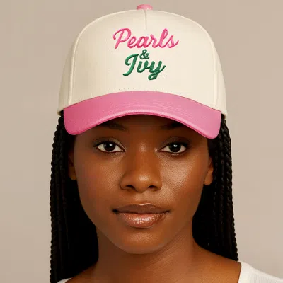 Fashnzfab Pearls Ivy Message Embroidered Baseball Cap In Pink