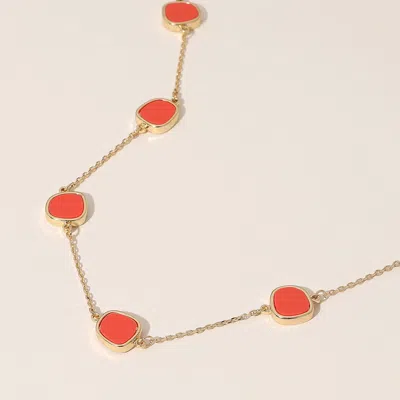 Fashnzfab Pebble Link Station Necklace In Orange
