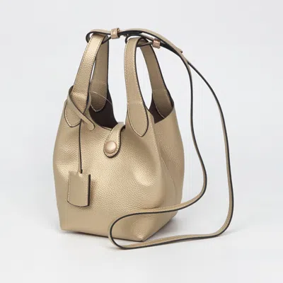 Fashnzfab Pebbled Faux Leather Bucket Bag Handbag Crossbody Bag In Gold