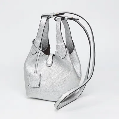 Fashnzfab Pebbled Faux Leather Bucket Bag Handbag Crossbody Bag In Silver