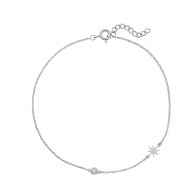 Fashnzfab Pedi Perfect! Rhodium Plated Cz And Starburst Anklet In Pattern