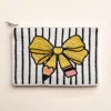 Fashnzfab Pencil Bow Striped Seed Beaded Mini Pouch Bag In Multi
