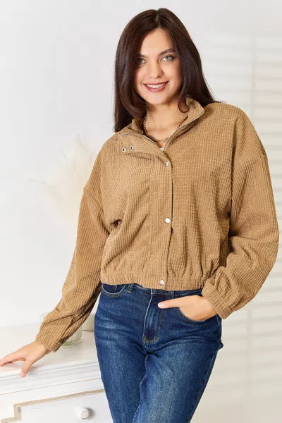 Fashnzfab Perfee Long Sleeve Dropped Shoulder Jacket In Brown