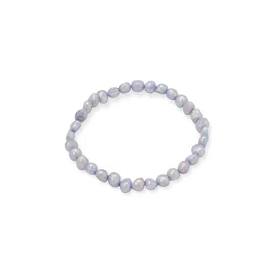Fashnzfab Periwinkle Blue Cultured Freshwater Pearl Stretch Bracelet In Gray