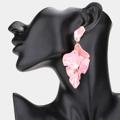 Fashnzfab Petal Cluster Vine Link Dangle Earrings - Pink