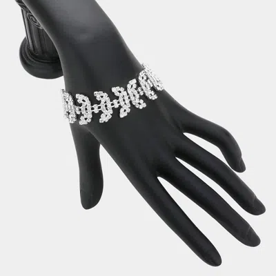 Fashnzfab Petal Rhinestone Evening Bracelet Silver